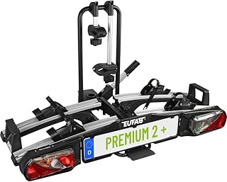 EUFAB 11523 Fahrradträger PREMIUM 2 Plus, E-Bike geeignet, für große Heckklappen, komplett vormontiert, Diebstahlschutz, 2 Fahrräder, Anhängekupplung, Schwarz/Grau, (BxHxT) ca. 115x67x61 cm