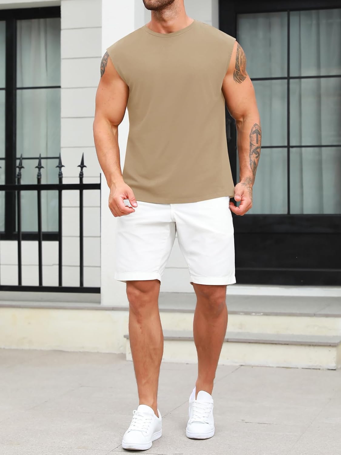 Aoysky Men's Crewneck Sleeveless Athletic Tank Top Performance Workout Muscle Cut Tee Tops - Image 3