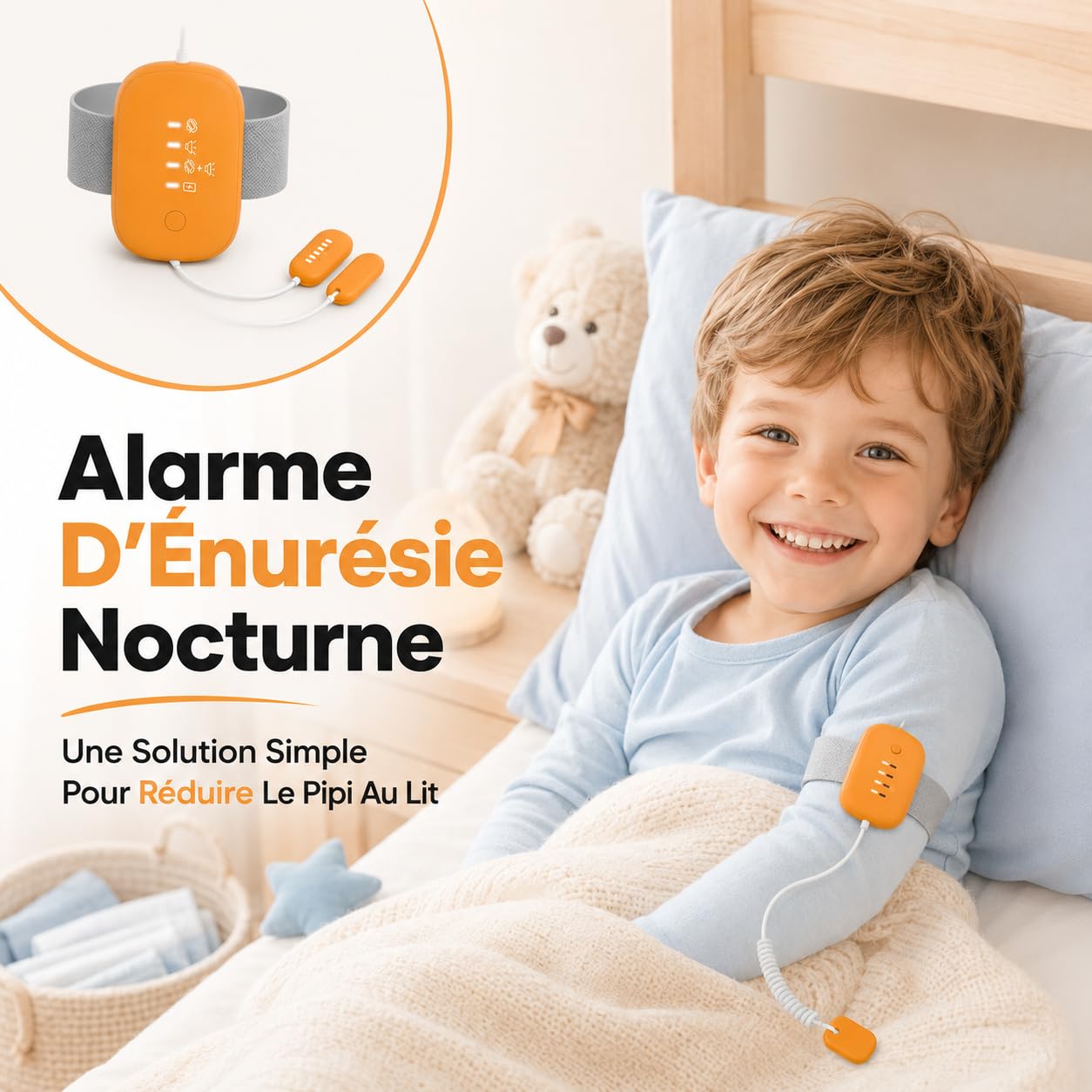 Alarme D’Énurésie Nocturne DodoGuard, Stop Pipi Enfant, Alarme Stop Pipi USB Rechargeable avec 3 Modes, Capteur Humidité Sensible pour Filles Et Garçons (Bleu)