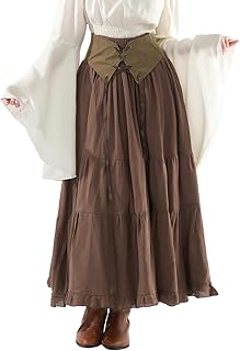 Falda renacentista para mujer, línea A, falda maxi, cintura alta, falda medieval con cordón