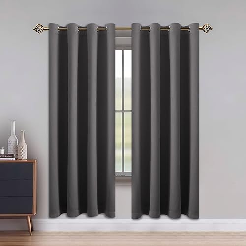 LUSHLEAF Blackout Curtains for Bedroom, Solid Thermal Insulated with Grommet Noise Reduction Window Drapes, Room Darkening Curtains for Living Room, 2 Panels, 52 x 84 inch Grey