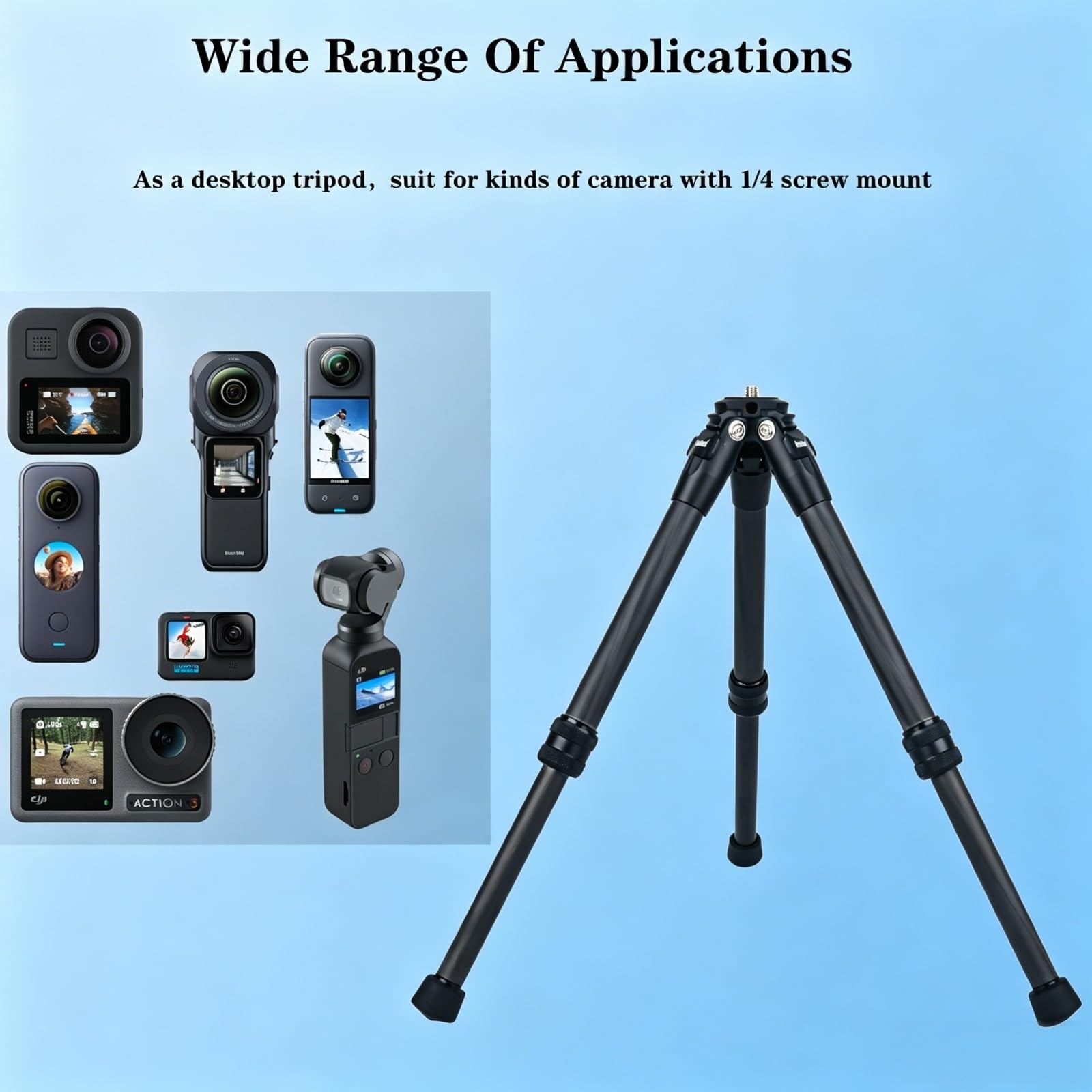 Mini-Stativ aus Kohlefaser, kleine Tischstative für Insta360, X5, X4, X3, X2, für DJI Osmo Kamera für Gimbal, Mikrofon, LED-Licht (schwarz)