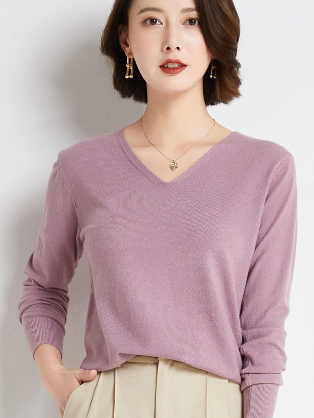 JIUE Knitted Jumper,Womens Light Purple 