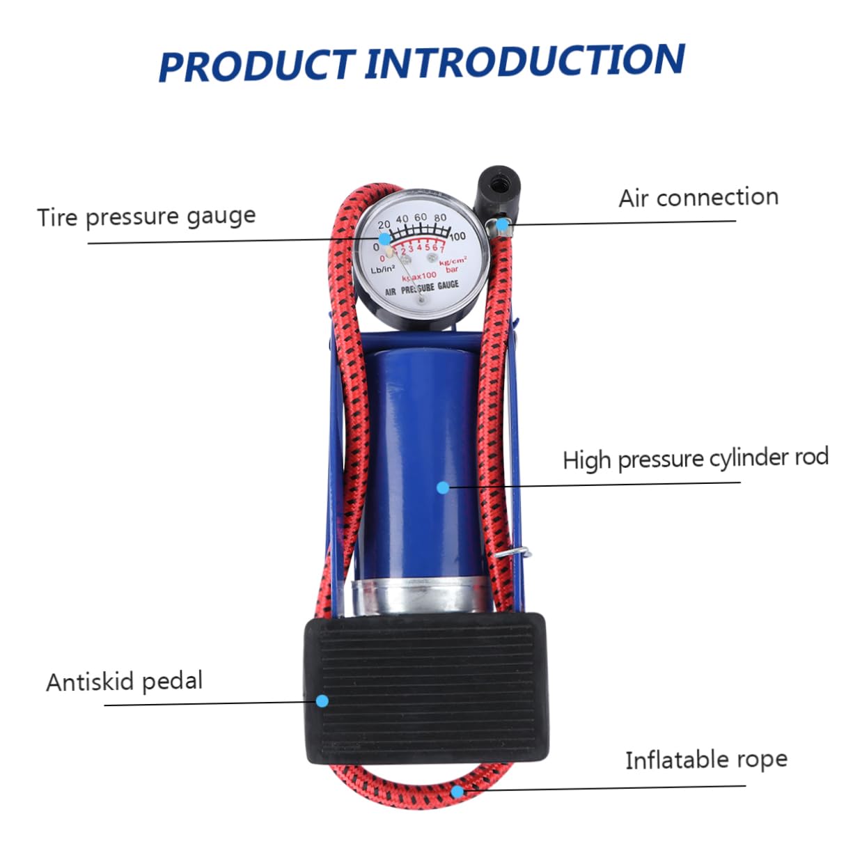 balacoo Lightweight Portable Tire Pump for Car Bike High-Pressure Foot Pump Universal Inflator Pressure Gauge
