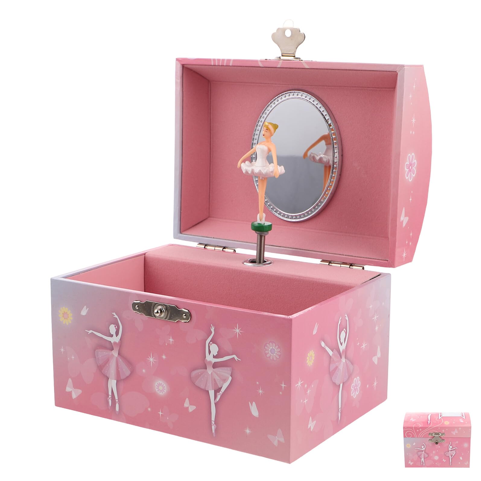 Veemoon Joyero Musical Infantil con Bailarina y Espejo, Caja de Música para Niñas, Adorno de Ballet, Caja Organizadora de Joyas Segura, Obsequio Cumpleaños para Niñas, Decoración Navideña