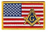 Masonic American Flag Patch Embroidered Iron-On Freemason Square Compass Emblem