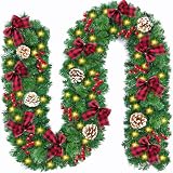 ENCOUN Guirnalda de Navidad, 2.7M Guirnalda Navidad con Luces, Guirnalda de Navidad Artificial con Piñas, Guirnalda Navideña 50LED, Decoración Navideña para Patios, Interiores/Exteriores