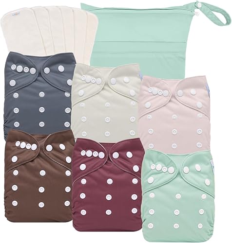 Miniatura 15 de babygoal - Pañales de tela reutilizables, paquete de 6 con 6 piezas de insertos de rayón de bambú y bolsa húmeda, pañal de bolsillo lavable para
