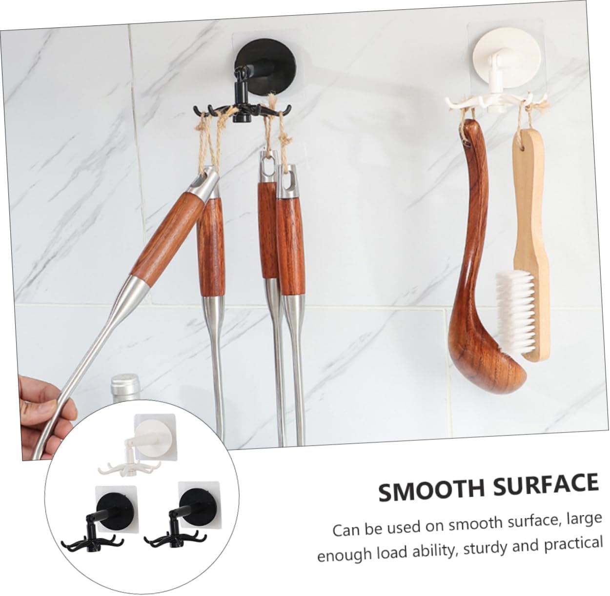 3pcs Rotatable Adhesive Hooks Storage Hooks for Kitchen Bathroom Living Room Easy Install Wall No Damage Design Simple Style Versatile Use