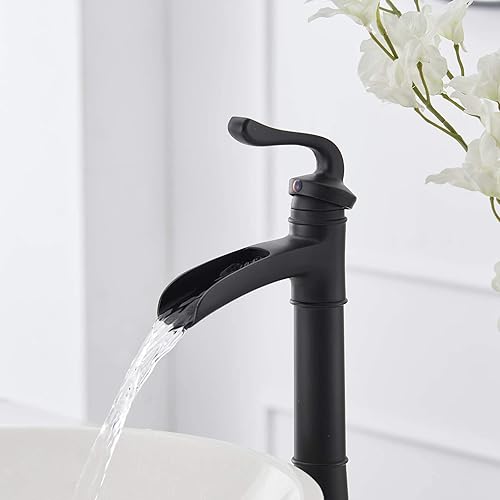 Miniatura 4 de Bathlavish - Grifo de baño para fregadero de cascada, solo agujero, color negro mate, granja alta, con montaje de drenaje emergente, rústica sin