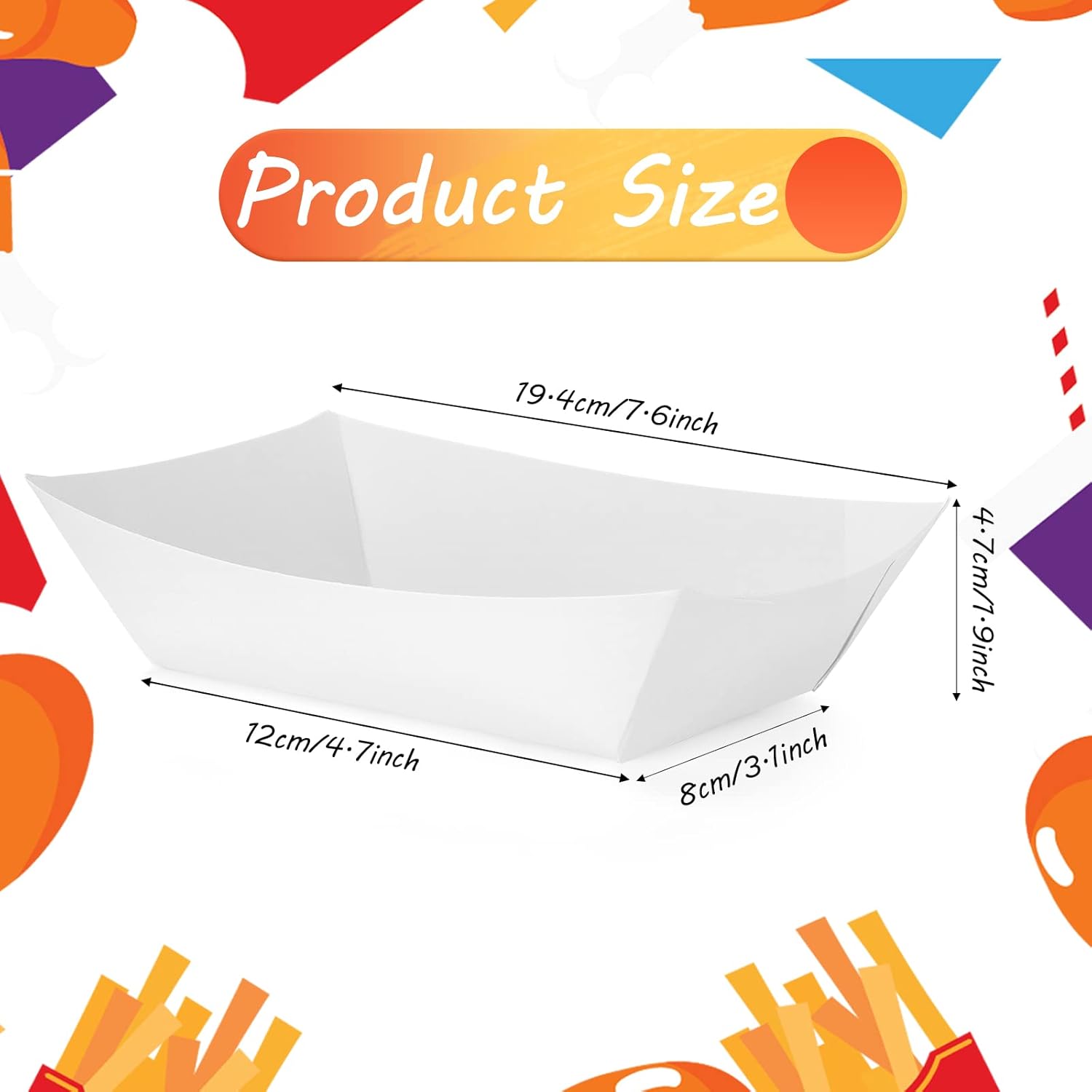 Handepo 300 Pack Food Trays 2lb White Paper Tray Nachos Tray Disposable Kraft Food Boats Food Serving Trays for Hot Dog Bar Popcorn Taco Snack Fast Food Picnic Wedding Birthday Party Favors
