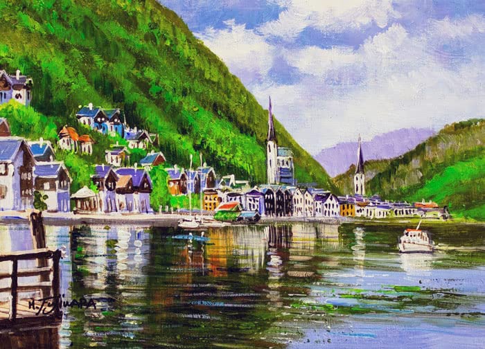 Amazon.co.jp: 藤原英信『ハルシュタット湖』油絵・油彩画 F4(4号 