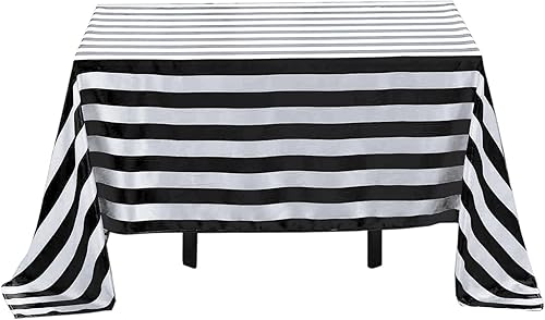 Efavormart - Mantel rectangular de satén a rayas blancas y negras de 60 x 102 pulgadas, sin costuras, para bodas, fiestas y eventos