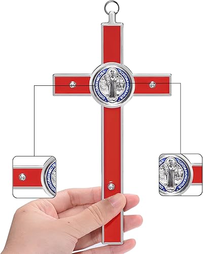 Miniatura 4 de Crucifijo grande de 7 pulgadas con cruz de pared con fianza, esmalte de metal, medalla de San Benito, arte de pared con cruz INRI, regalo de fe para