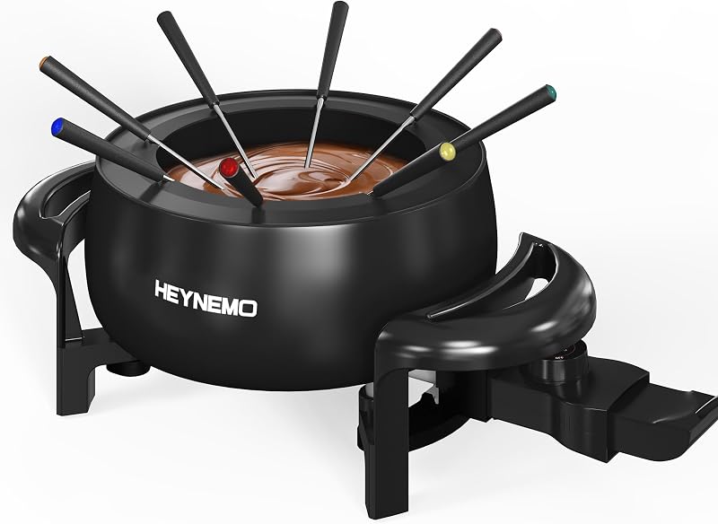 Juego de ollas eléctricas para fondue, juego de fondue de 3 cuartos para derretir queso de chocolate con 8 tenedores codificados por colores, control de temperatura ajustable, máquina para hacer fondue antiadherente de 1000 W para postre, caldo y aceite