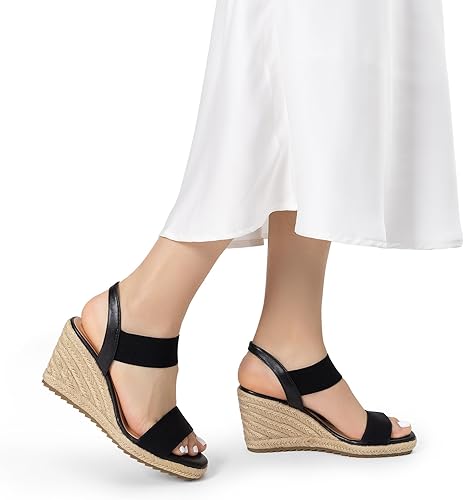 Miniatura 6 de DREAM PAIRS Alpargatas de punta abierta para mujer, sandalias de plataforma elegantes sin cordones con correa elástica en el tobillo