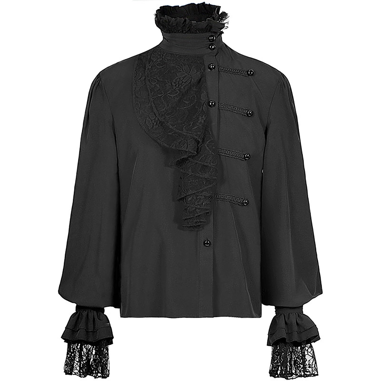 Mens Medieval Ruffle Shirts Steampunk Gothic Shirt Top Turtleneck Pirate Shirts Victorian Regency Shirt Tops Halloween Costume Clothing Renaissance Cosplay Costume Carnival Cosplay Suits Uniform