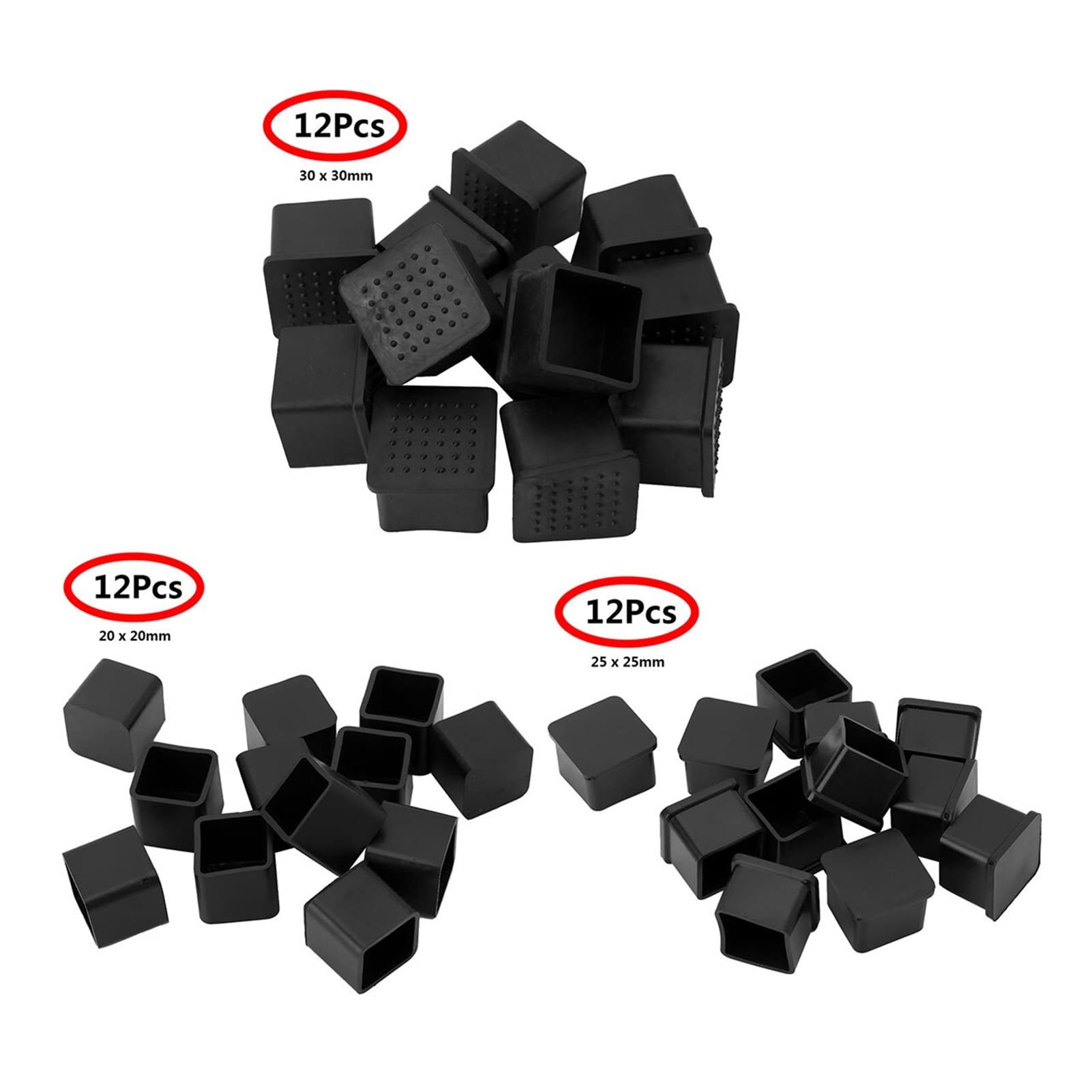 Tapas protectoras para patas de muebles de forma cuadrada -12 piezas de PVC antideslizantes de goma cubiertas de patas de silla de mesa protectores de suelo (número de piezas: 12 unidades