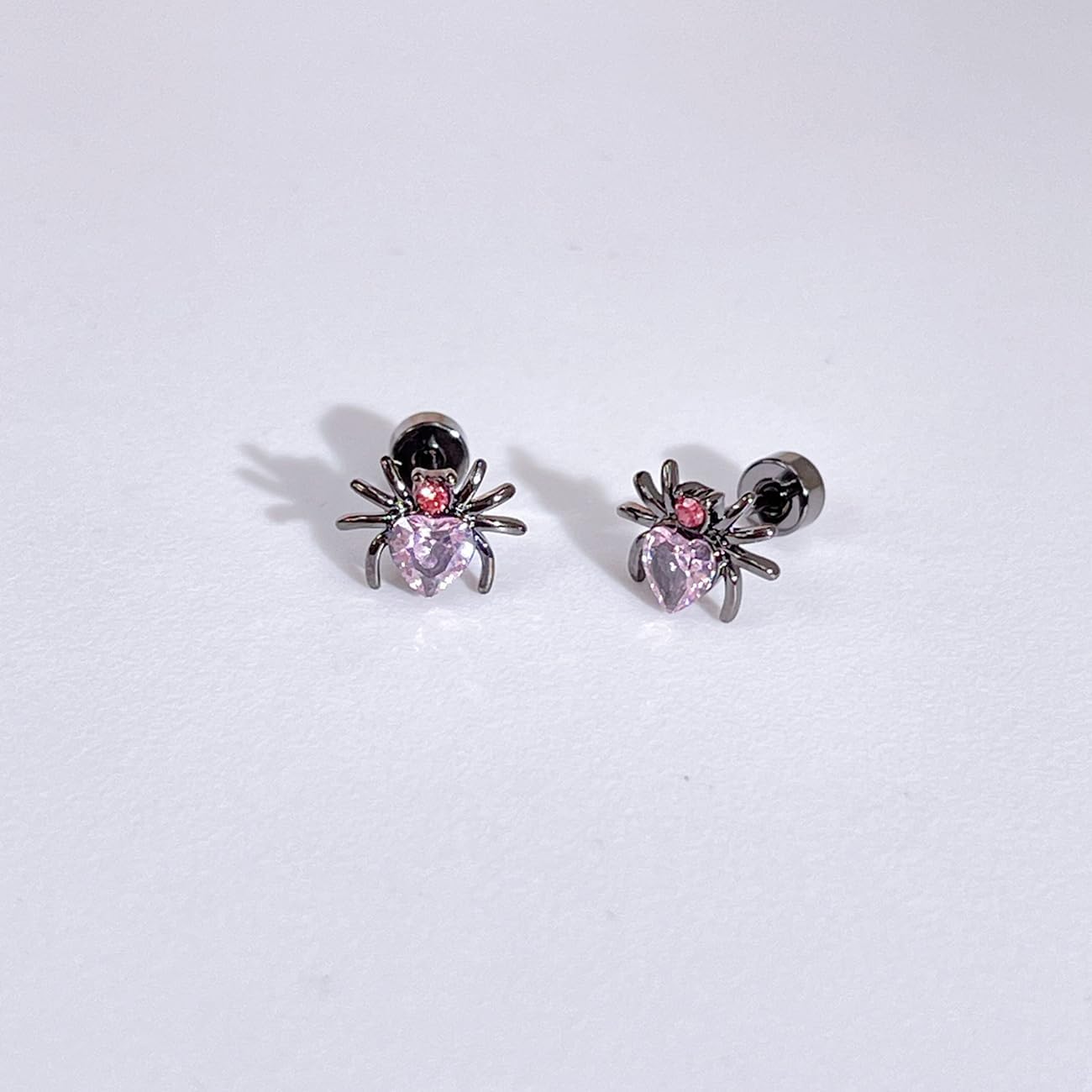 Punk CZ Spider Cartilage Tiny Stud Earrings Stainless Steel Pink Black Golden Plated Animal Crystal Love Heart Screw Flat Back Tragus Helix Studs Earring Cute Gothic Halloween Party Jewelry Gifts 18G - Image 7