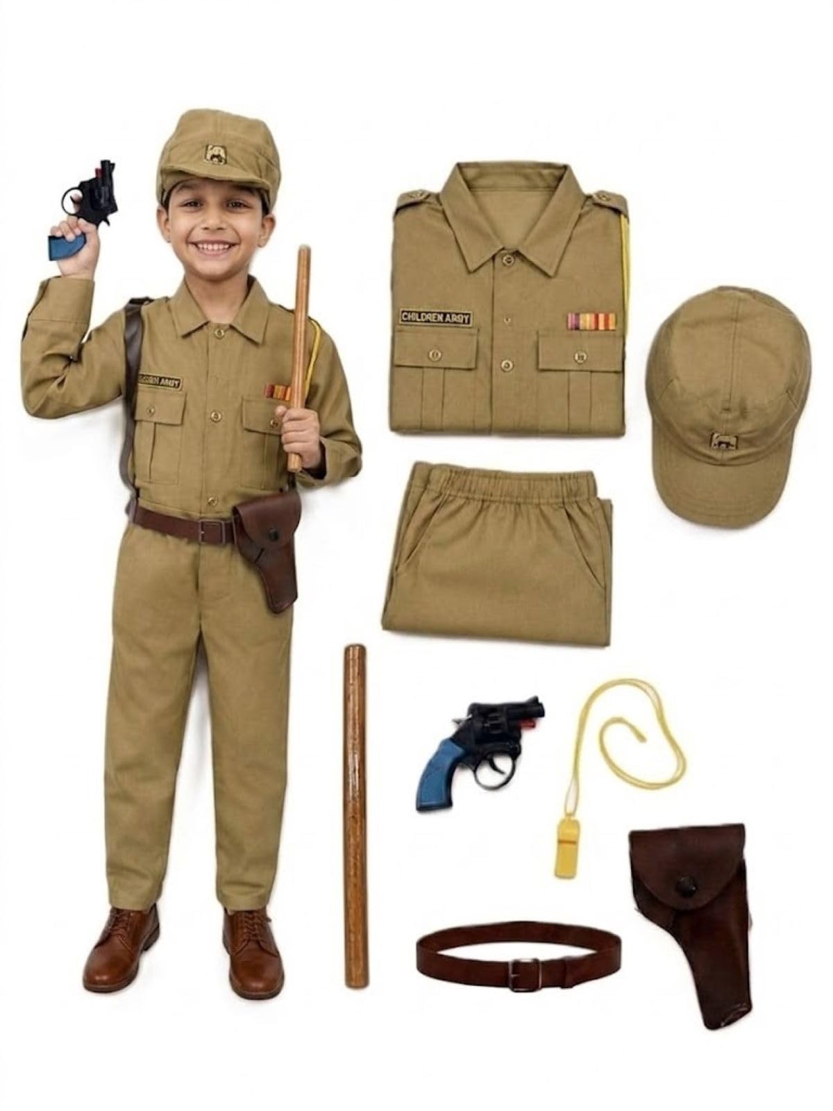BookMyCostume Police Dress for Kids | 7 Pcs Set Police Uniform Costume – Professionals & Helpers Theme | Ideal for Fancy Dress, Role Play, Independence Day & School Events | 7-8 Years