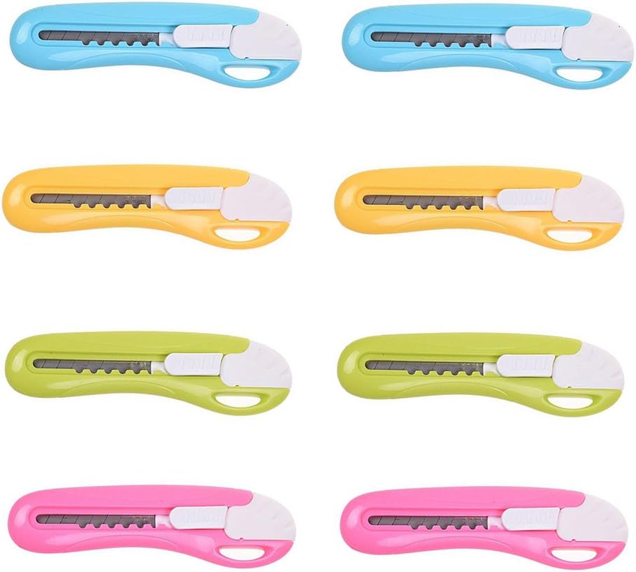 8 Pieces Retractable Utility Knife Box Cutter Letter Opener (Blue, Yellow, Green, Pink)