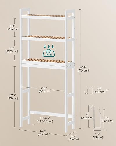 Miniatura 3 de SONGMICS Almacenamiento sobre el inodoro, organizador de baño de 3 niveles con estante ajustable, se adapta a la mayoría de los inodoros, ahorra
