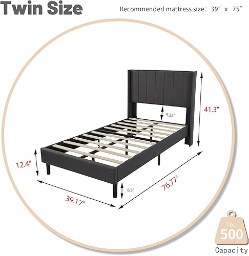 Miniatura 2 de Base de cama de plataforma tapizada completa con cabecero, base de colchón, soporte de listones de madera, silencioso, no necesita somier, fácil de