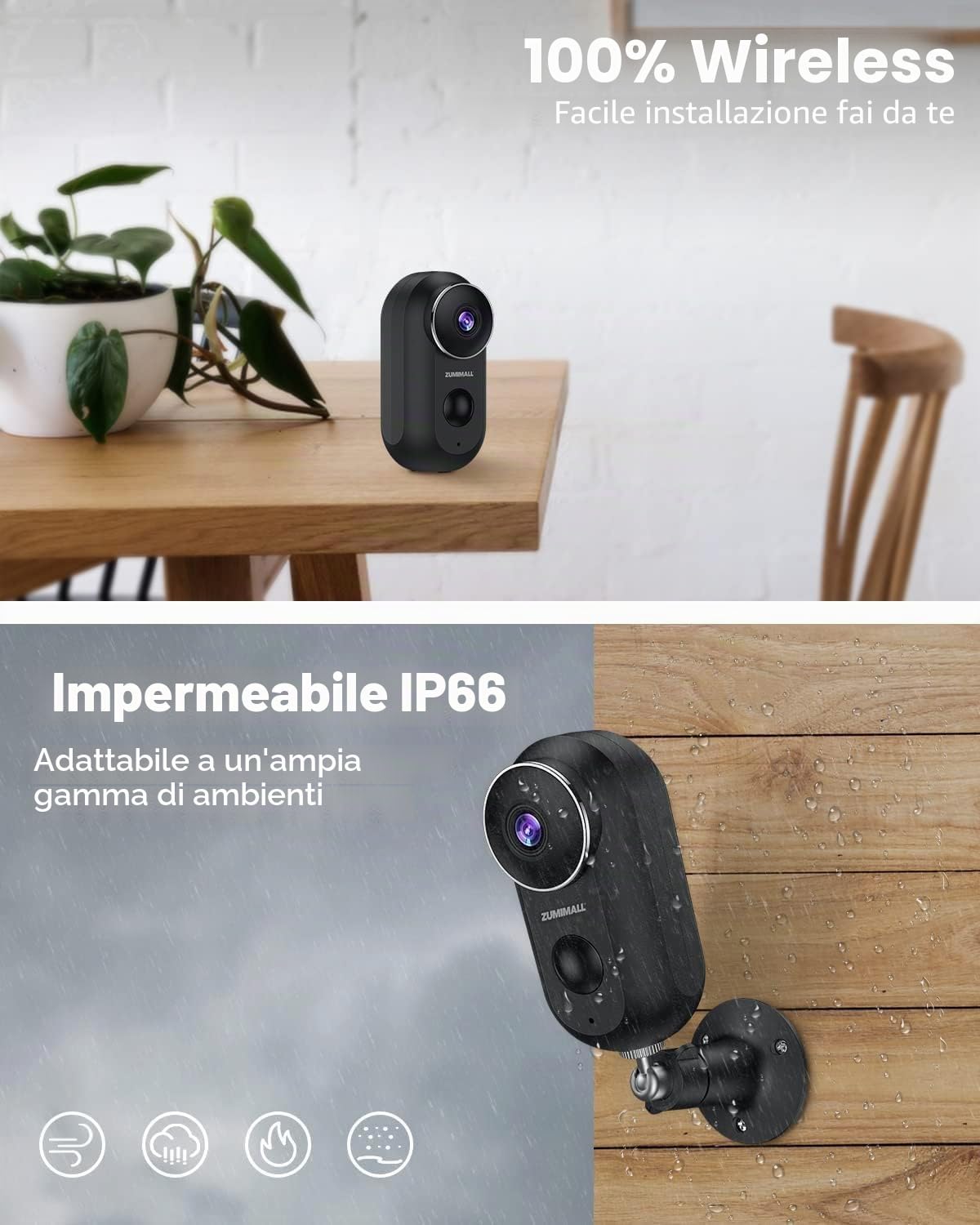 ZUMIMALL 2 Confezioni Telecamera Wi-Fi Esterno Batteria Senza Fili, 2K Telecamera Wi-Fi Batteria Senza Fili con Visione Notturna a Colori,Rilevamento del movimento, 2 Vie Audio, Sirena, Cloud