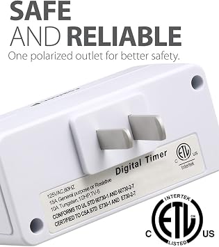 Fosmon Digital Timer for Electrical Outlets, Indoor 24 Hour Light Timer Programmable, Mini Plug in Outlet for Lamps, Fans, Grow Lights, 2 On/Off Programs, 15A/1875W, ETL Listed