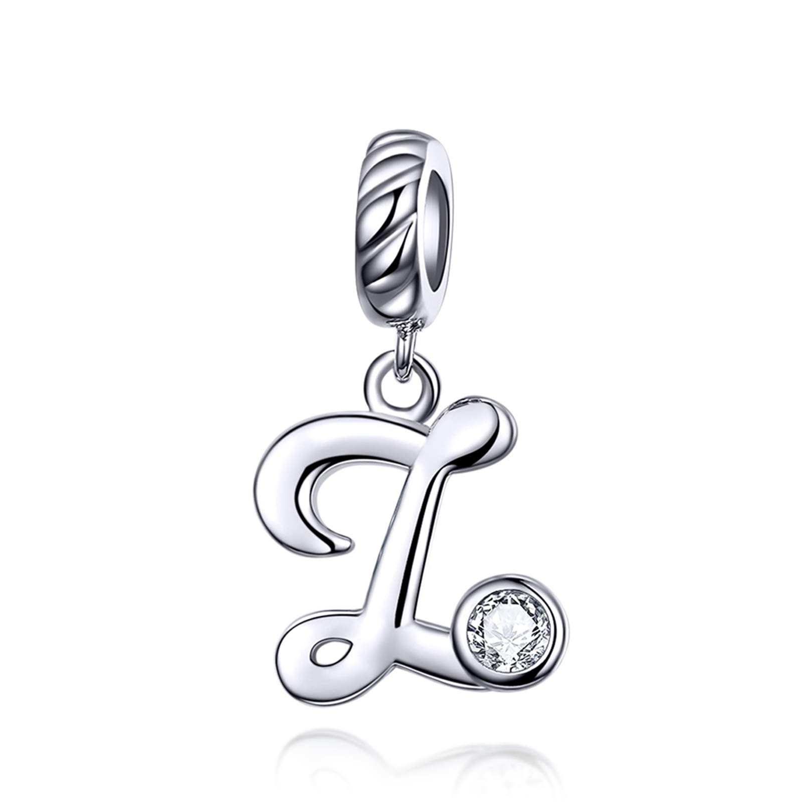 LaMenars Charms Buchstaben Dangle 925 Sterling Silver A-Z Initial Alphabet Anhänger mit Zirkonia passt Europa Charm Armband Halskette, Geschenke für Frauen