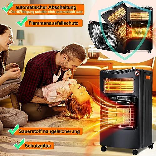 Vigevee Gasheizer 4200W & Elektroheizung 1260W, Elektrische Gas- Zweizweckheizgeräte, Infrarot Heizstrahler, Heizstrahler Gasheizgerät mit 3 Schutzvorrichtungen, Gasheizofen, Gasflaschen bis zu 15 kg-4
