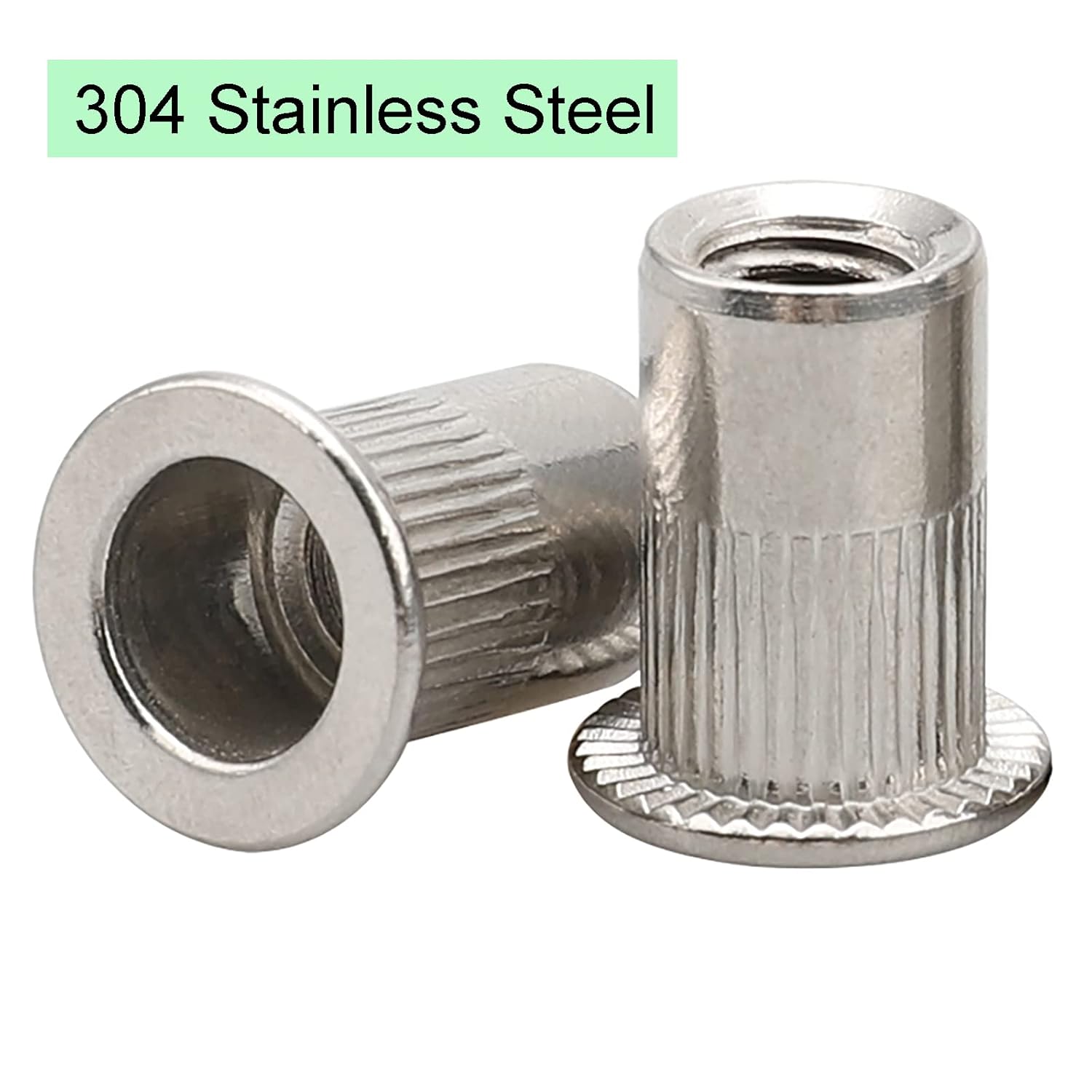Rivet Nut, 50 Pieces 1/4-20UNC Stainless Steel Flat Head Rivnut Threaded Insert Nut, Knurled Body for Automotive Furniture Decoration Electrical and Industrial Products
