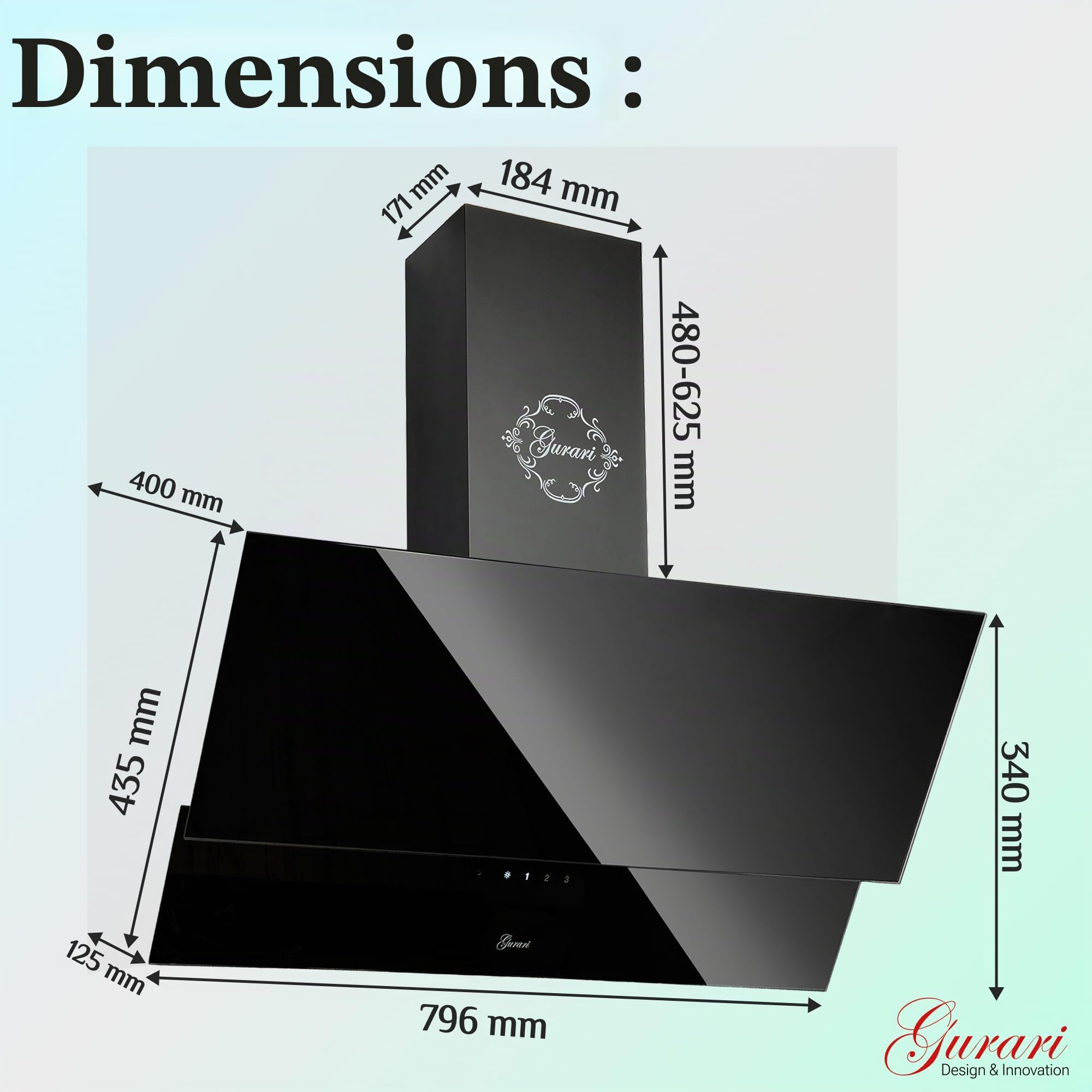 Hotte Murale 90 cm GURARI GCH D 268 9 Prime/Hotte aspirante Noire classe A 1000 m³/h avec Télécommande/Hotte de Cuisine avec Evacuation ou Recyclage/Hotte Inclinée avec Filtre à Charbon