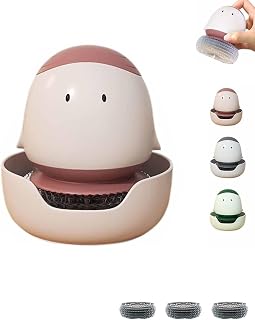 Cute Chicken Automatic Press Pot Brush, Detachable Dish Brushs with Soap Dispenser, Holder Handle Set Suction Cup, for Pot Pan Sink Cleaning (Red,1Pcs)