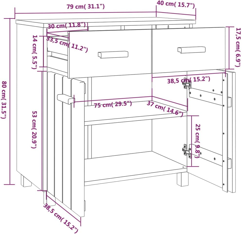 White Solid Pine Wood Sideboard with Matte Finish, 31.1 x 15.7 x 31.5 Inches, Modern Storage Cabinet for Living Room Dining Room, Durable Furniture with Drawers and Spacious