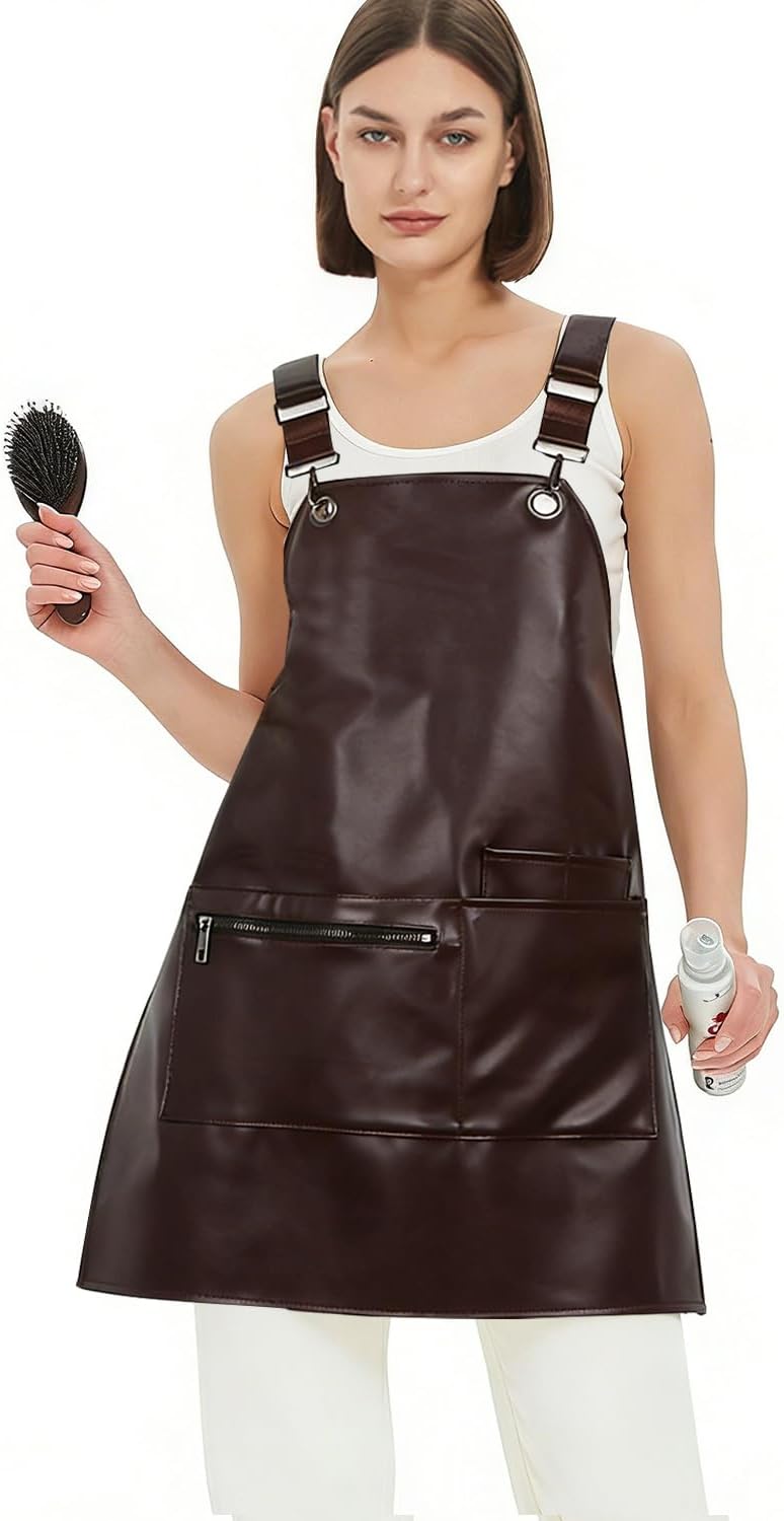 Hair Stylist Apron for Salon Barber Cross-back Hairdresser Waterproof Work Apron With 3 Pockets (22.8” W 25.5” L)