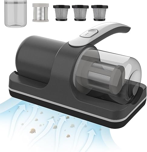 Miniatura 9 de Madebut Aspiradora de cama, aspiradora de colchón profundo de 2 velocidades con 3 filtros, potente aspiradora inalámbrica de 12 Kpa, luz UV,