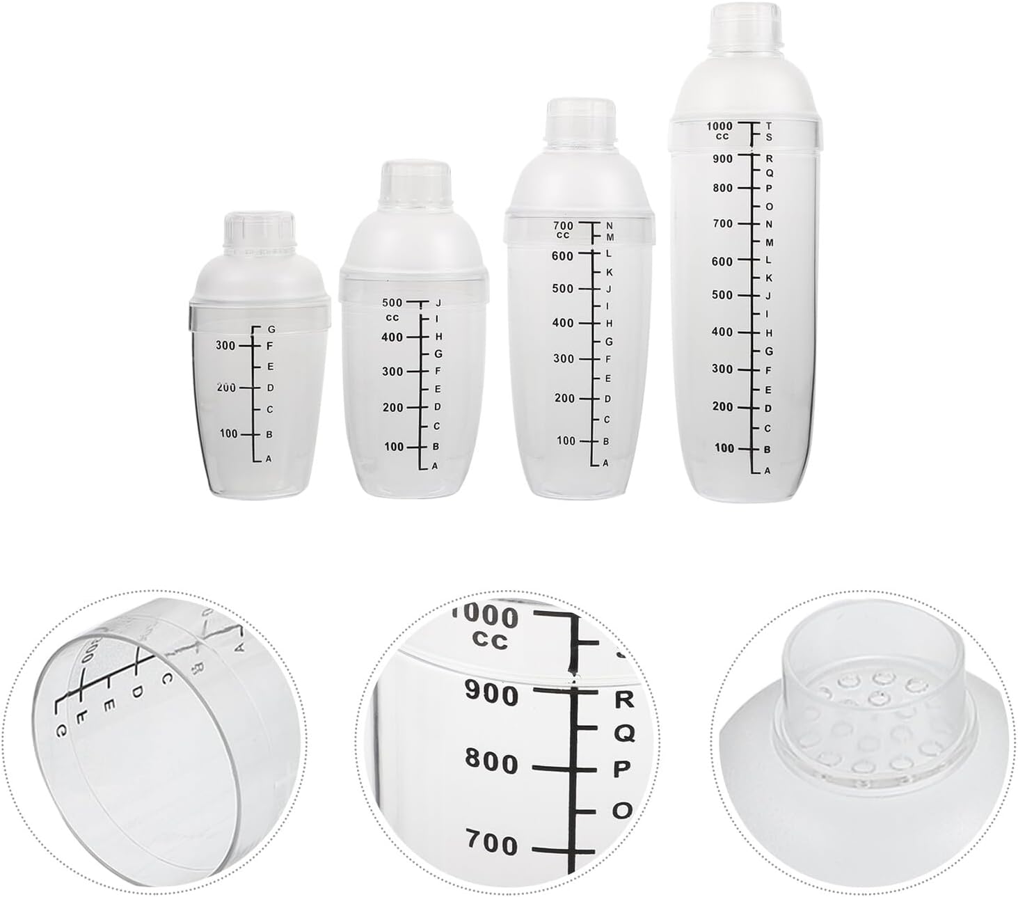 PRETYZOOM Plastic Cocktail Shaker Set 4pcs with Printed Scales Handheld Drink Mixer Milk Tea Shaker Cups for Home and Party Use