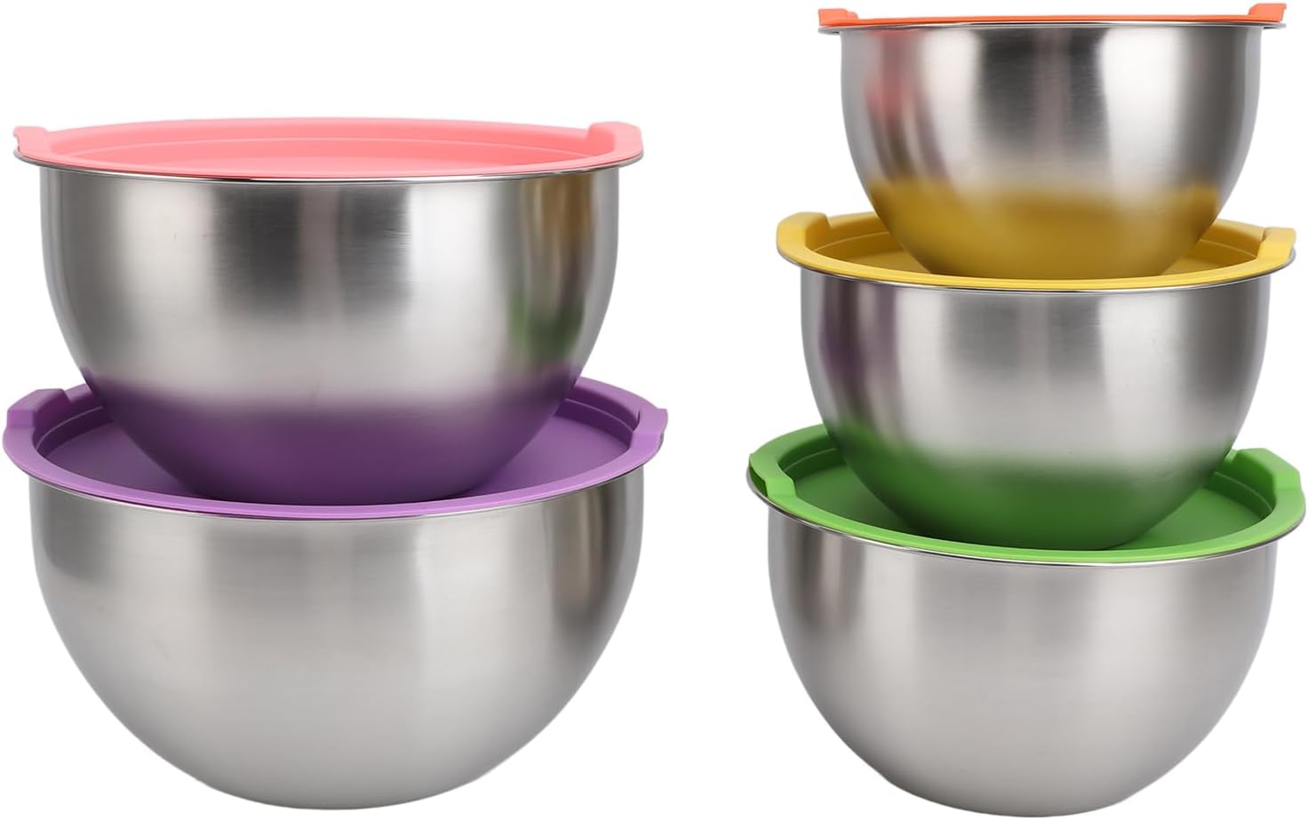 Restokki Stainless Steel Mixing Bowls Colorful Lids Nesting Metal Salad Set Cooking Serving for Kitchen