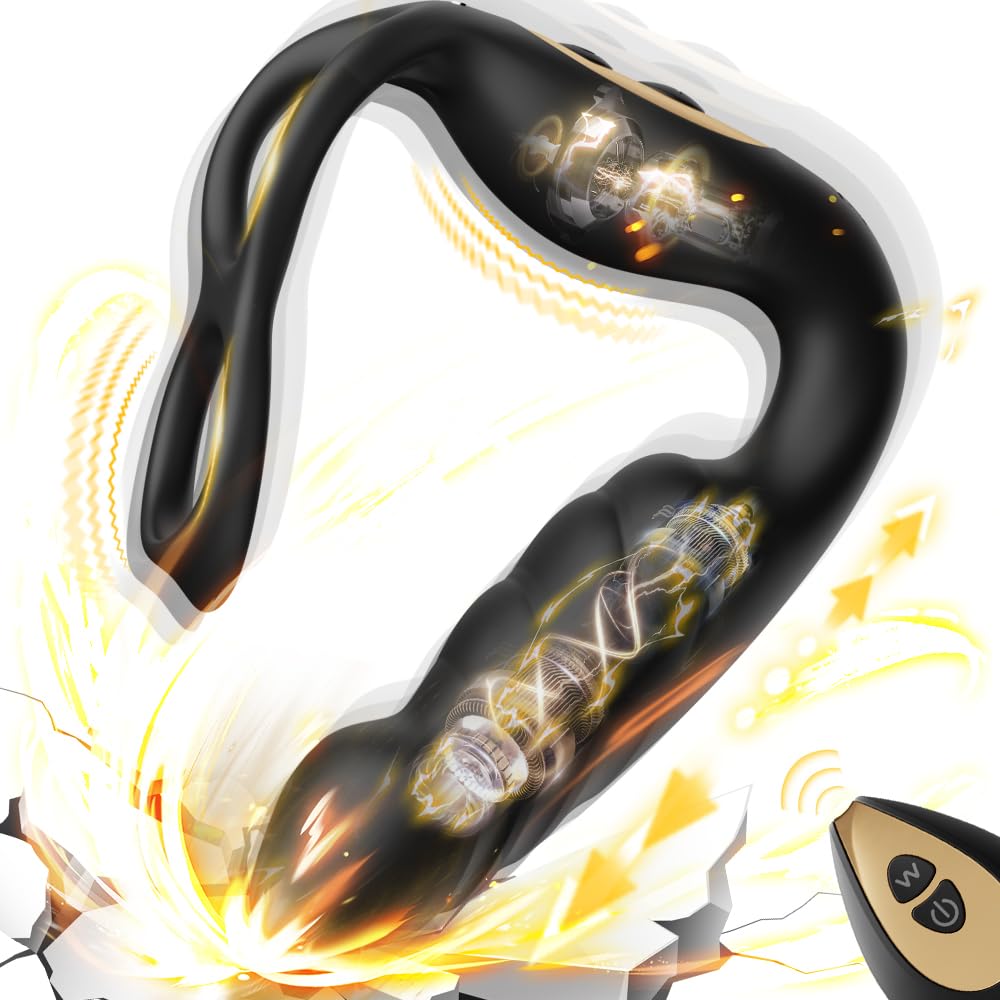 Prostate Massager Anal Vibrator with 2 Vibrating Cock Ring Anal Sex Toys Anal Plug with 7 Pulse 12