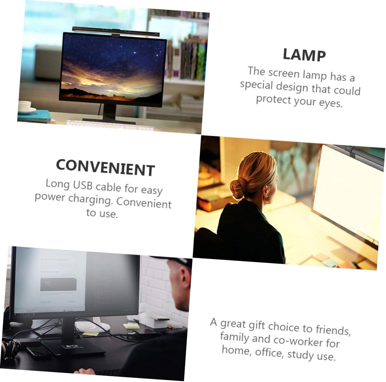 Gadpiparty Monitor Eye Protection Light Led Desk Lamp 3-Position Adjustment Asymmetrical Reflective Design for