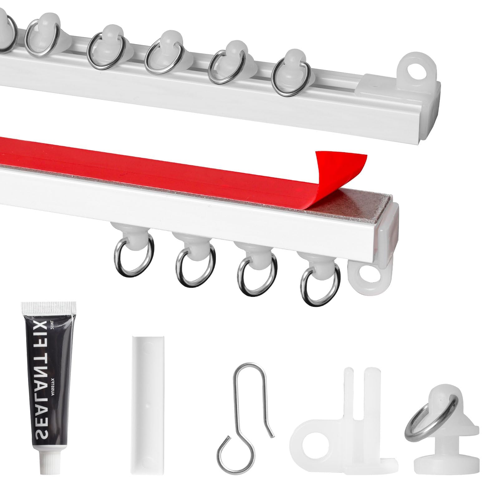 Adhesive Curtain Track, No Need to Drill, Ceiling Curtain Rod, Easy to install curtain rails for Smooth Ceiling or Wall, Closets, Door and Window Frames (5.7M)