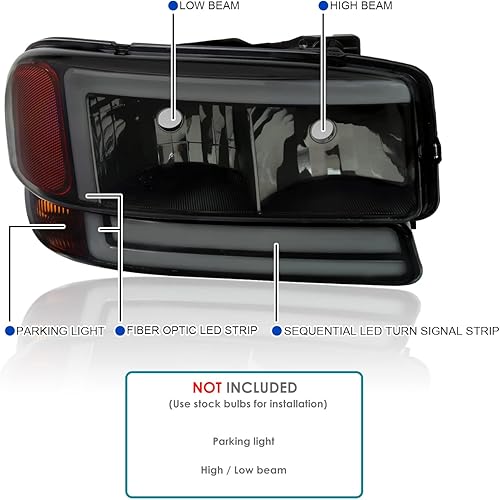 Vista 20 de SPEC-D TUNING Faros delanteros de tubo LED cromados + luces de parachoques secuenciales compatibles con GMC Sierra 1500/2500/3500 1999-2006 Armazón