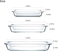 Vista 3 de Juego de bandejas de vidrio para hornear de 3 piezas, recipiente de bandeja de vidrio rectangular para hornear de 2.3 cuartos + 1.6 cuartos + 1.0