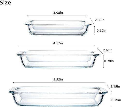 Miniatura 3 de Juego de platos de vidrio para hornear, 3 piezas rectangulares para almacenamiento de alimentos y preparación de comidas