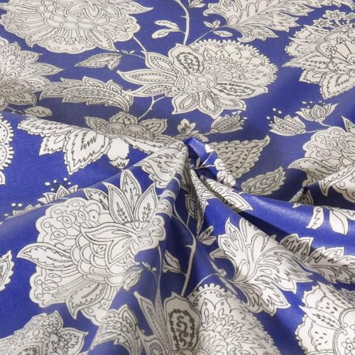 Tissu Coton enduit Sharma fleuris sur fond Bleu roi - Par 50 cm