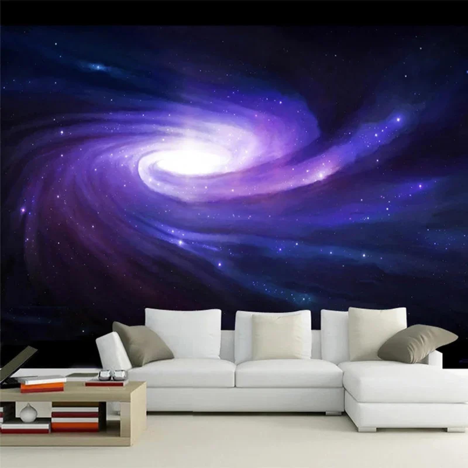 Chambre d'enfant sombre ? Adoptez le papier peint 3D ciel étoilé rotatif violet lavable en PVC