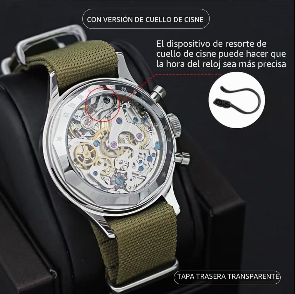 SEAKOSS Original 1963 - Reloj de pulsera para hombre, 38 mm, movimiento piloto ST1901, cronógrafo, mecánico, acero inoxidable, cristal acrílico, espejo abovedado, analógico, casual, relojes de vestir,