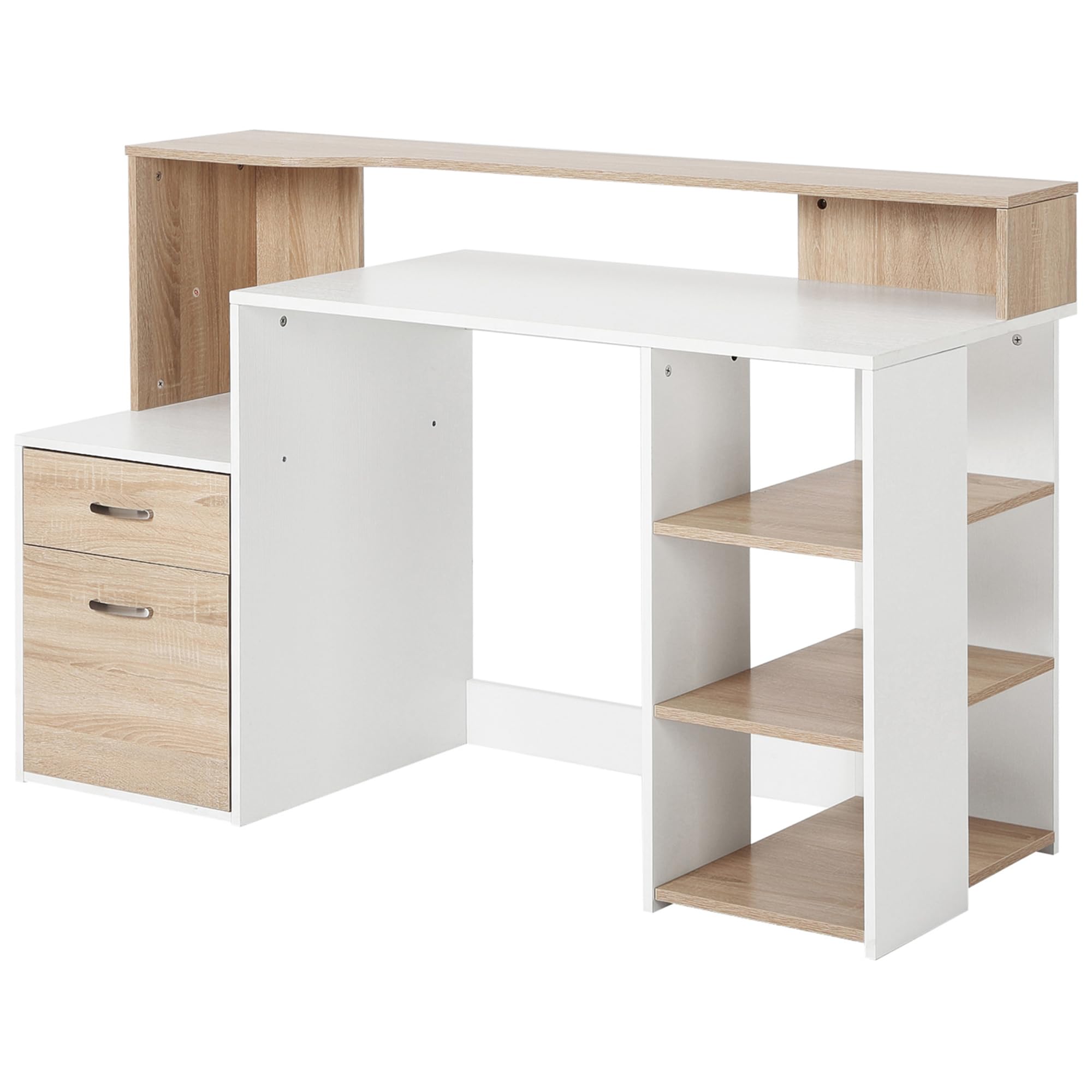 HOMCOM Oak Multi Storage Workstation Desk with 2 Drawers