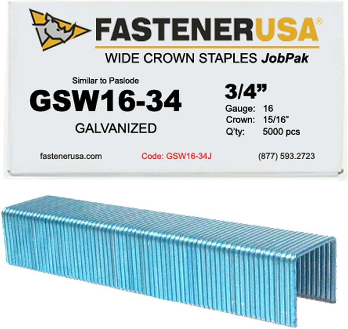 3/4" Leg x 15/16" Crown 16GA GALV GSW-16 Staples 5,000ct